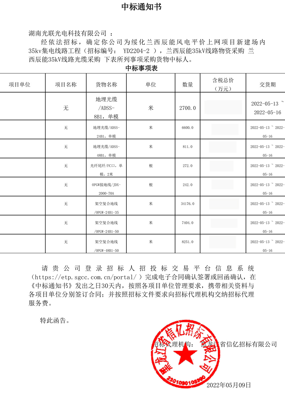 蘭西辰能風(fēng)電項目新建場內(nèi)35KV集電線路工程中標(biāo)通知